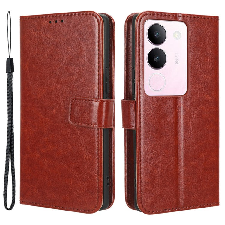 For vivo V29 5G / S17 5G / S17 Pro 5G / S17t 5G Magnetic Closure Wallet Phone Case Crazy Horse Texture Leather Stand Flip Cover - Brown