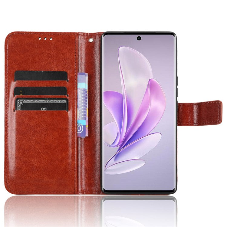 For vivo V29 5G / S17 5G / S17 Pro 5G / S17t 5G Magnetic Closure Wallet Phone Case Crazy Horse Texture Leather Stand Flip Cover - Brown