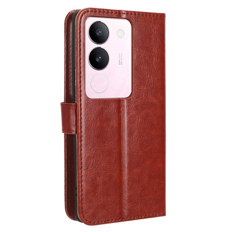 For vivo V29 5G / S17 5G / S17 Pro 5G / S17t 5G Magnetic Closure Wallet Phone Case Crazy Horse Texture Leather Stand Flip Cover - Brown