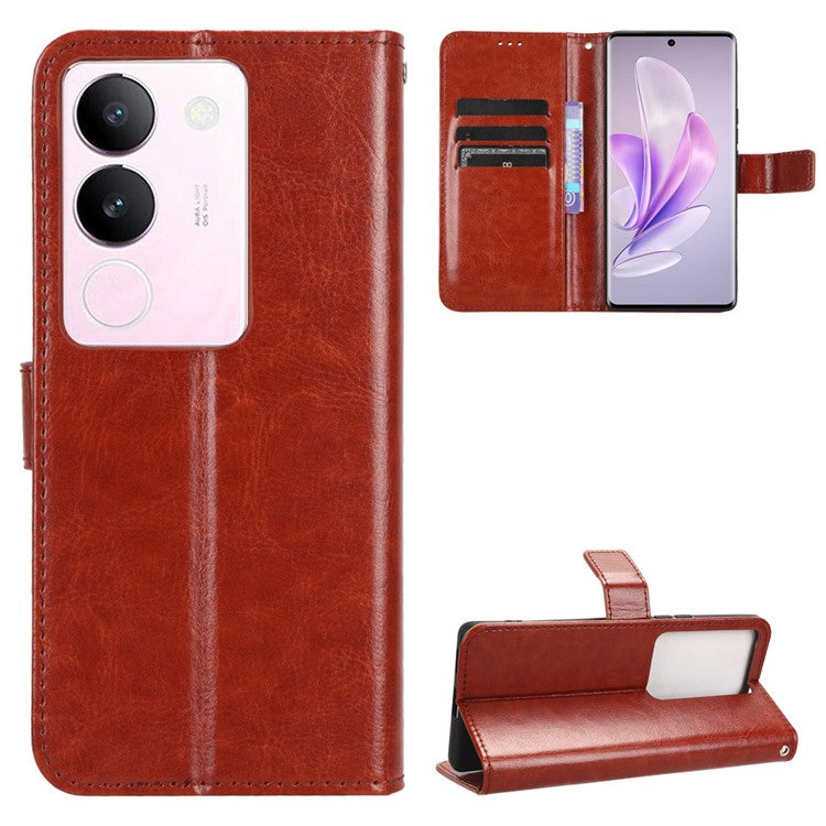 For vivo V29 5G / S17 5G / S17 Pro 5G / S17t 5G Magnetic Closure Wallet Phone Case Crazy Horse Texture Leather Stand Flip Cover - Brown