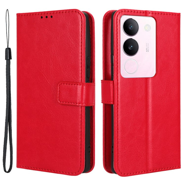 For vivo V29 5G / S17 5G / S17 Pro 5G / S17t 5G Magnetic Closure Wallet Phone Case Crazy Horse Texture Leather Stand Flip Cover - Red