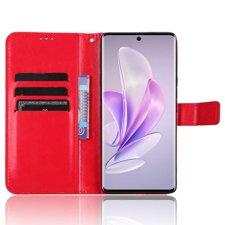 For vivo V29 5G / S17 5G / S17 Pro 5G / S17t 5G Magnetic Closure Wallet Phone Case Crazy Horse Texture Leather Stand Flip Cover - Red