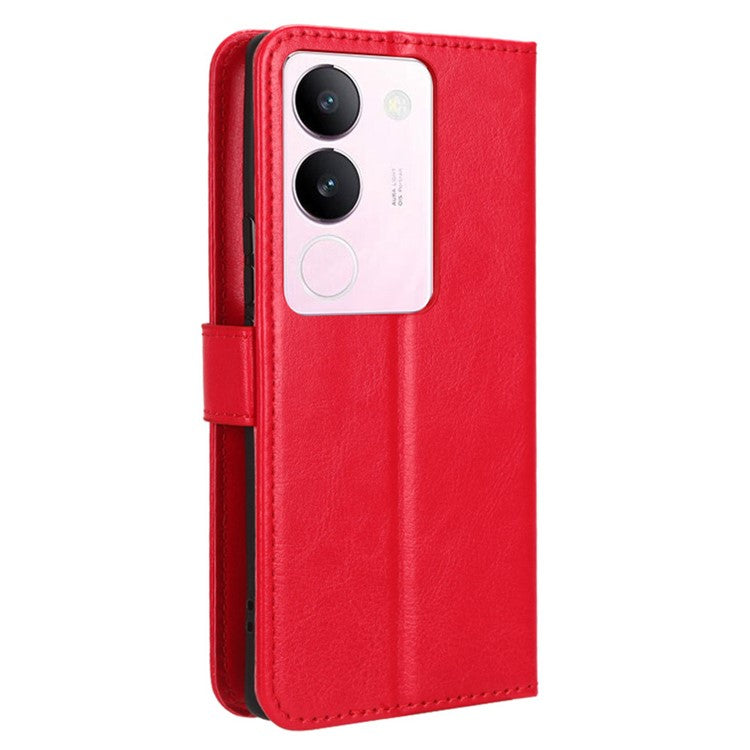 For vivo V29 5G / S17 5G / S17 Pro 5G / S17t 5G Magnetic Closure Wallet Phone Case Crazy Horse Texture Leather Stand Flip Cover - Red