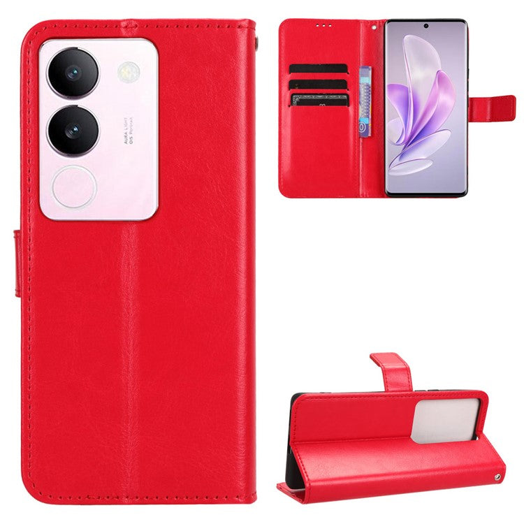 For vivo V29 5G / S17 5G / S17 Pro 5G / S17t 5G Magnetic Closure Wallet Phone Case Crazy Horse Texture Leather Stand Flip Cover - Red