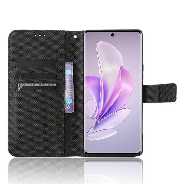 For vivo V29 5G / S17 5G / S17 Pro 5G / S17t 5G PU Leather Phone Case Stand Wallet Anti-Dust Phone Shell Diamond Texture Cover - Black