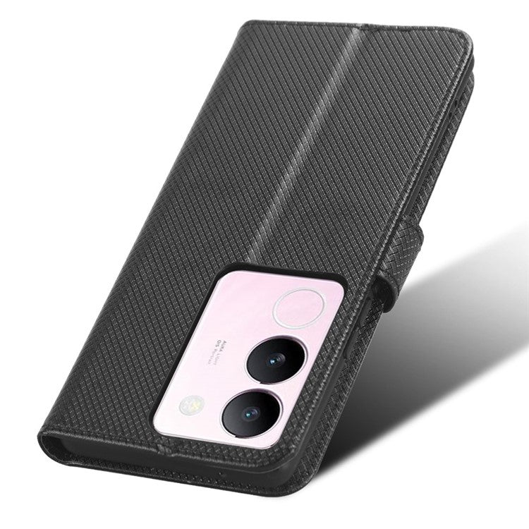 For vivo V29 5G / S17 5G / S17 Pro 5G / S17t 5G PU Leather Phone Case Stand Wallet Anti-Dust Phone Shell Diamond Texture Cover - Black