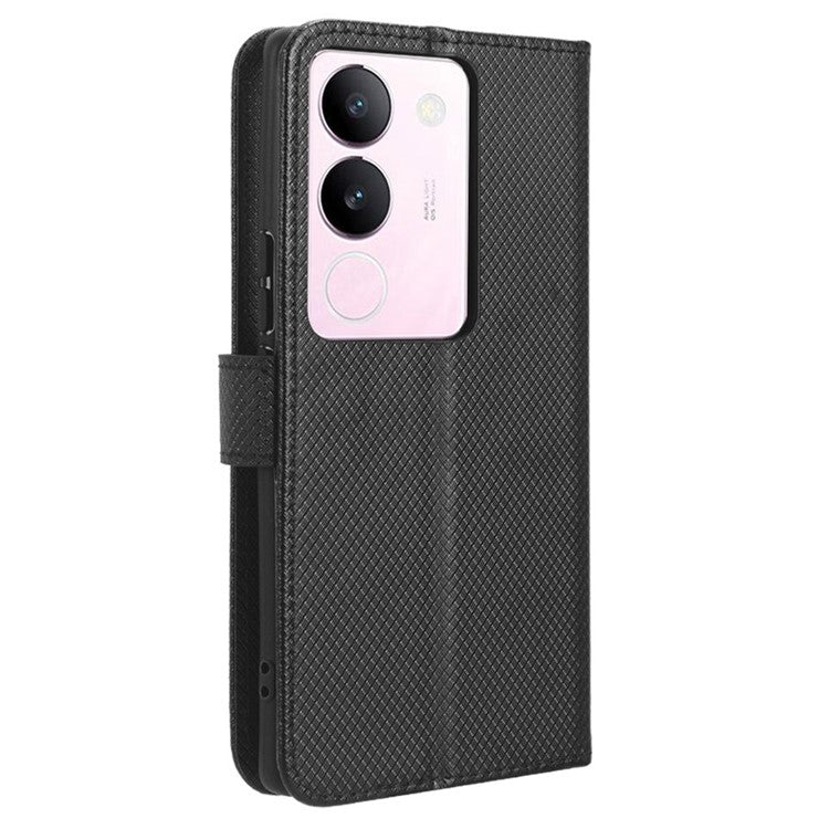 For vivo V29 5G / S17 5G / S17 Pro 5G / S17t 5G PU Leather Phone Case Stand Wallet Anti-Dust Phone Shell Diamond Texture Cover - Black