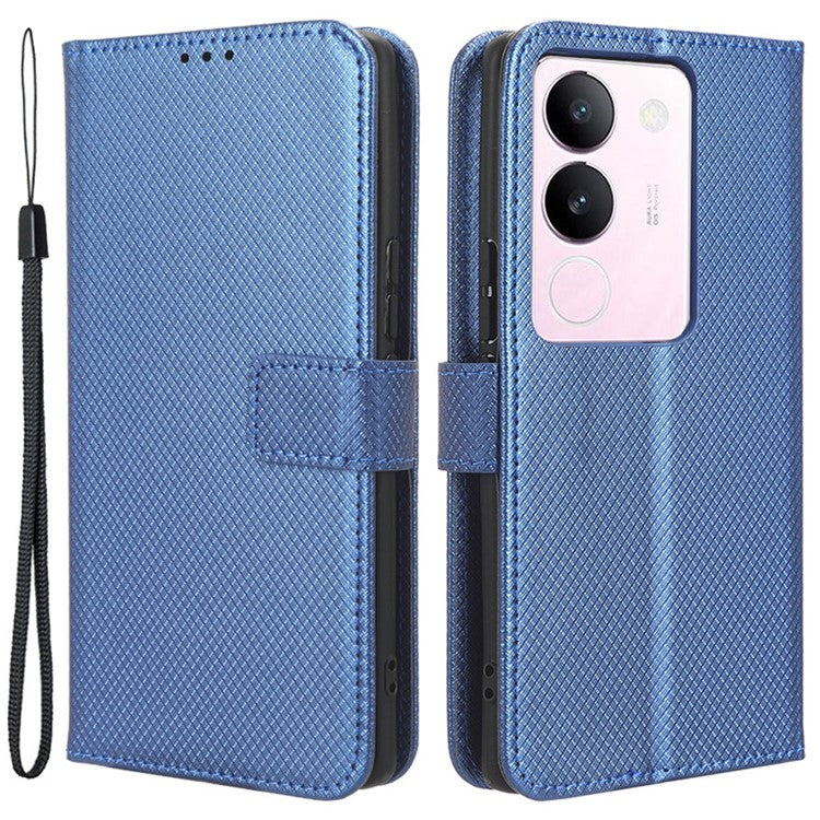 For vivo V29 5G / S17 5G / S17 Pro 5G / S17t 5G PU Leather Phone Case Stand Wallet Anti-Dust Phone Shell Diamond Texture Cover - Blue