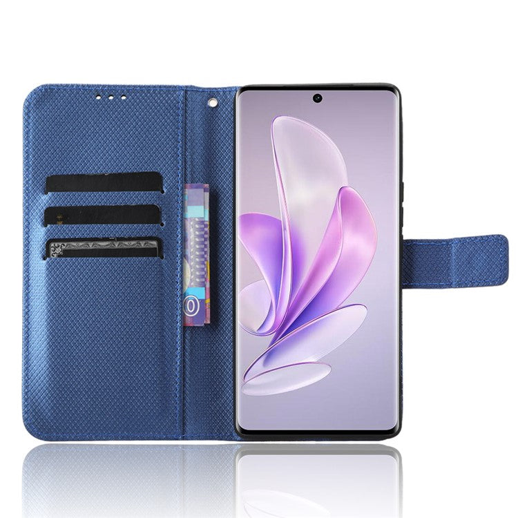 For vivo V29 5G / S17 5G / S17 Pro 5G / S17t 5G PU Leather Phone Case Stand Wallet Anti-Dust Phone Shell Diamond Texture Cover - Blue