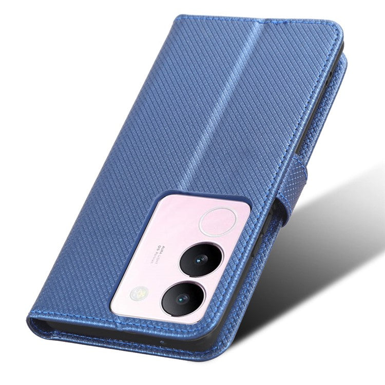 For vivo V29 5G / S17 5G / S17 Pro 5G / S17t 5G PU Leather Phone Case Stand Wallet Anti-Dust Phone Shell Diamond Texture Cover - Blue