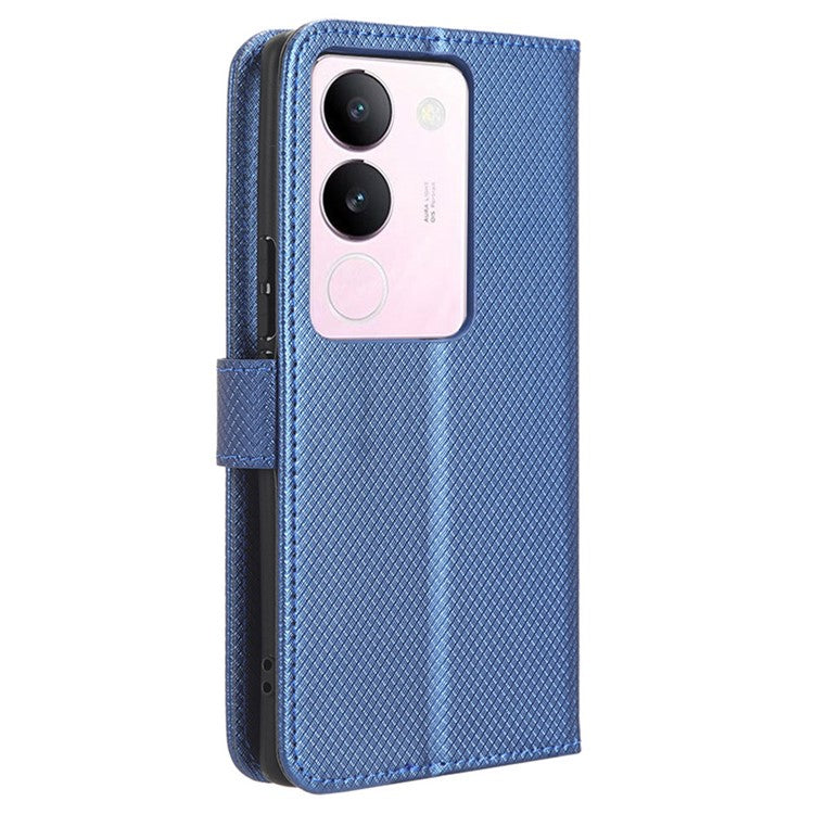 For vivo V29 5G / S17 5G / S17 Pro 5G / S17t 5G PU Leather Phone Case Stand Wallet Anti-Dust Phone Shell Diamond Texture Cover - Blue