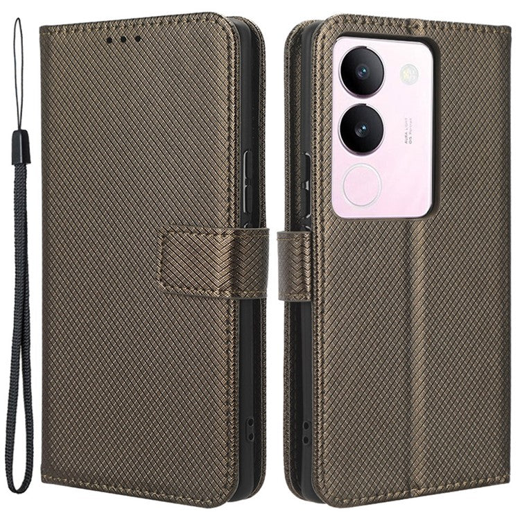 For vivo V29 5G / S17 5G / S17 Pro 5G / S17t 5G PU Leather Phone Case Stand Wallet Anti-Dust Phone Shell Diamond Texture Cover - Brown