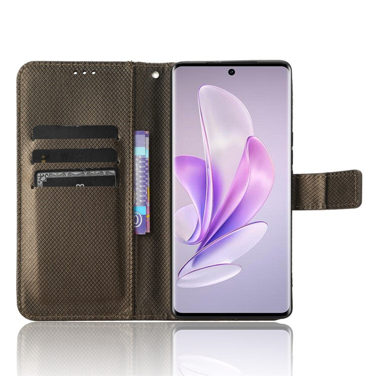 For vivo V29 5G / S17 5G / S17 Pro 5G / S17t 5G PU Leather Phone Case Stand Wallet Anti-Dust Phone Shell Diamond Texture Cover - Brown