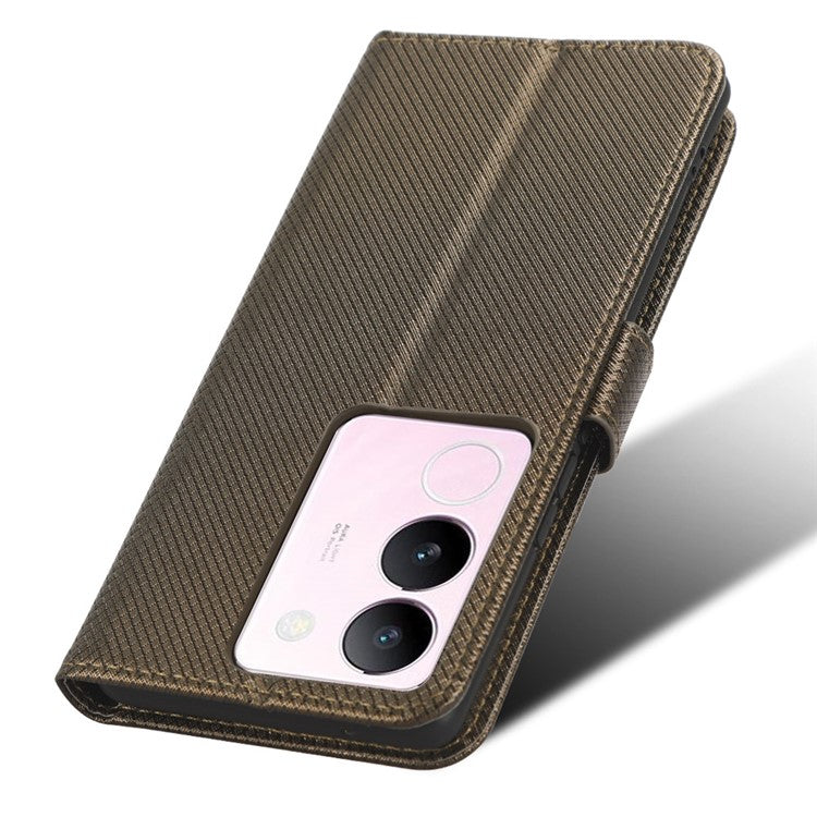 For vivo V29 5G / S17 5G / S17 Pro 5G / S17t 5G PU Leather Phone Case Stand Wallet Anti-Dust Phone Shell Diamond Texture Cover - Brown