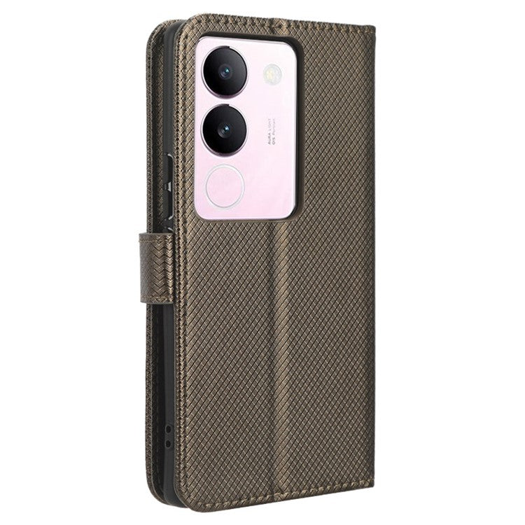 For vivo V29 5G / S17 5G / S17 Pro 5G / S17t 5G PU Leather Phone Case Stand Wallet Anti-Dust Phone Shell Diamond Texture Cover - Brown