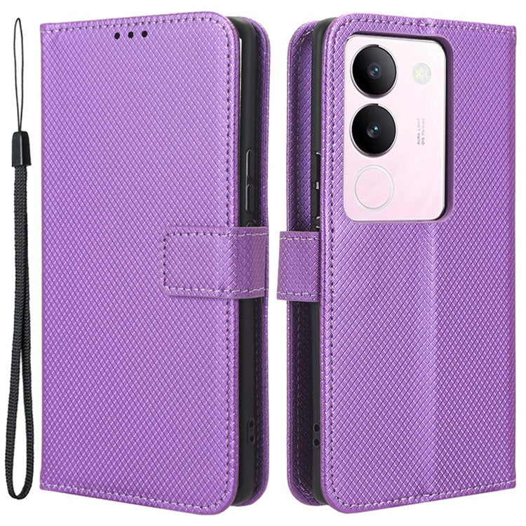 For vivo V29 5G / S17 5G / S17 Pro 5G / S17t 5G PU Leather Phone Case Stand Wallet Anti-Dust Phone Shell Diamond Texture Cover - Purple