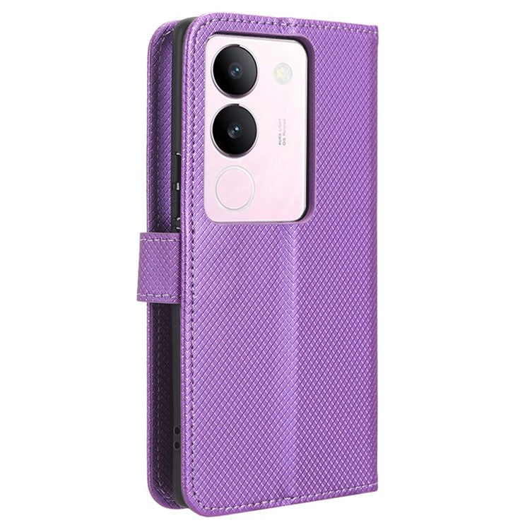 For vivo V29 5G / S17 5G / S17 Pro 5G / S17t 5G PU Leather Phone Case Stand Wallet Anti-Dust Phone Shell Diamond Texture Cover - Purple