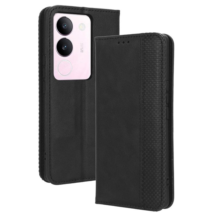 For vivo V29 5G / S17 5G / S17 Pro 5G / S17t 5G Retro Stand Anti-fall Mobile Phone Cover PU Leather Magnetic Case Wallet - Black