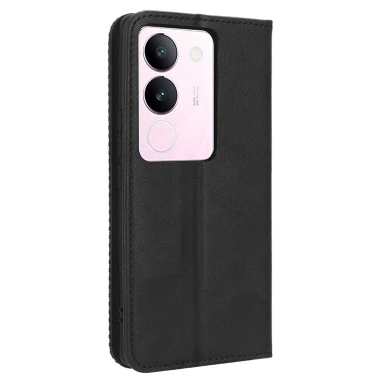 For vivo V29 5G / S17 5G / S17 Pro 5G / S17t 5G Retro Stand Anti-fall Mobile Phone Cover PU Leather Magnetic Case Wallet - Black