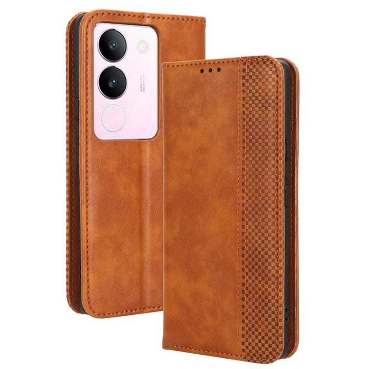 For vivo V29 5G / S17 5G / S17 Pro 5G / S17t 5G Retro Stand Anti-fall Mobile Phone Cover PU Leather Magnetic Case Wallet - Brown