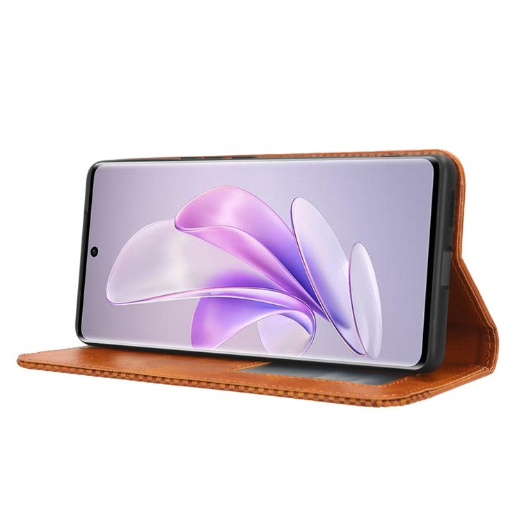 For vivo V29 5G / S17 5G / S17 Pro 5G / S17t 5G Retro Stand Anti-fall Mobile Phone Cover PU Leather Magnetic Case Wallet - Brown