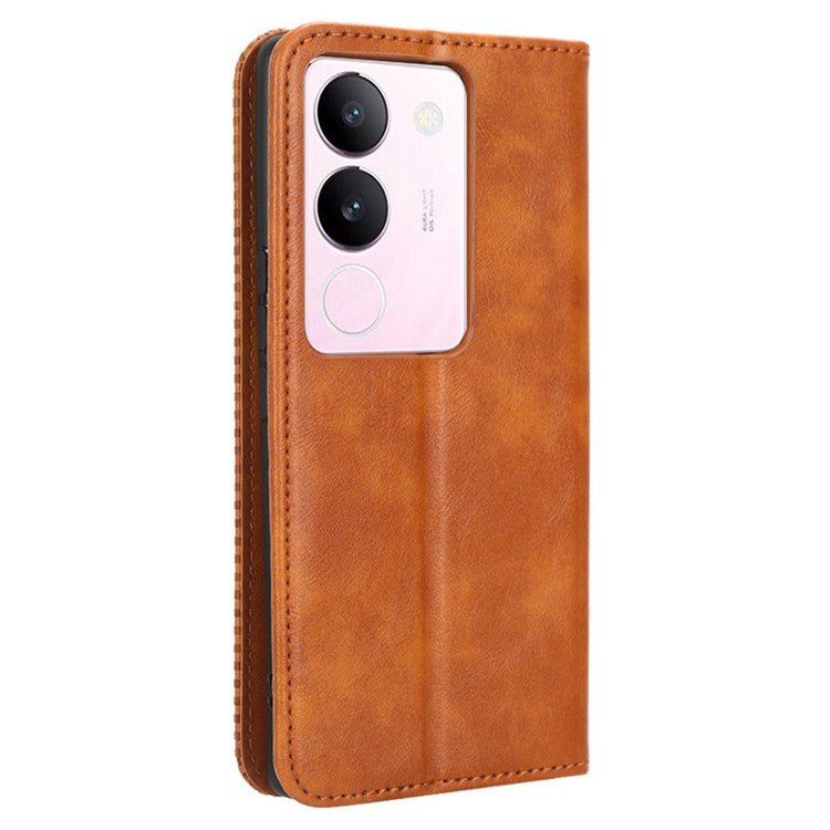 For vivo V29 5G / S17 5G / S17 Pro 5G / S17t 5G Retro Stand Anti-fall Mobile Phone Cover PU Leather Magnetic Case Wallet - Brown