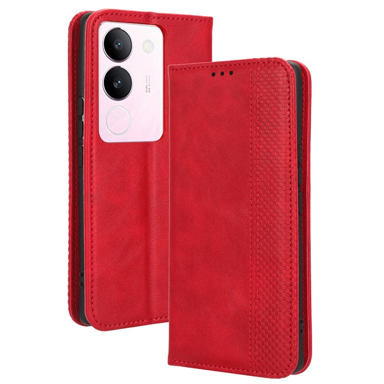 For vivo V29 5G / S17 5G / S17 Pro 5G / S17t 5G Retro Stand Anti-fall Mobile Phone Cover PU Leather Magnetic Case Wallet - Red