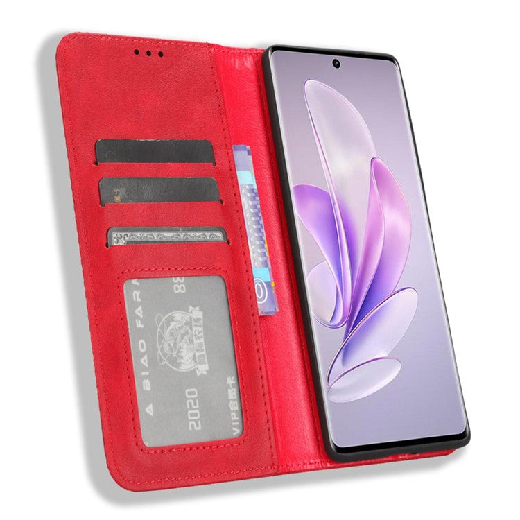 For vivo V29 5G / S17 5G / S17 Pro 5G / S17t 5G Retro Stand Anti-fall Mobile Phone Cover PU Leather Magnetic Case Wallet - Red