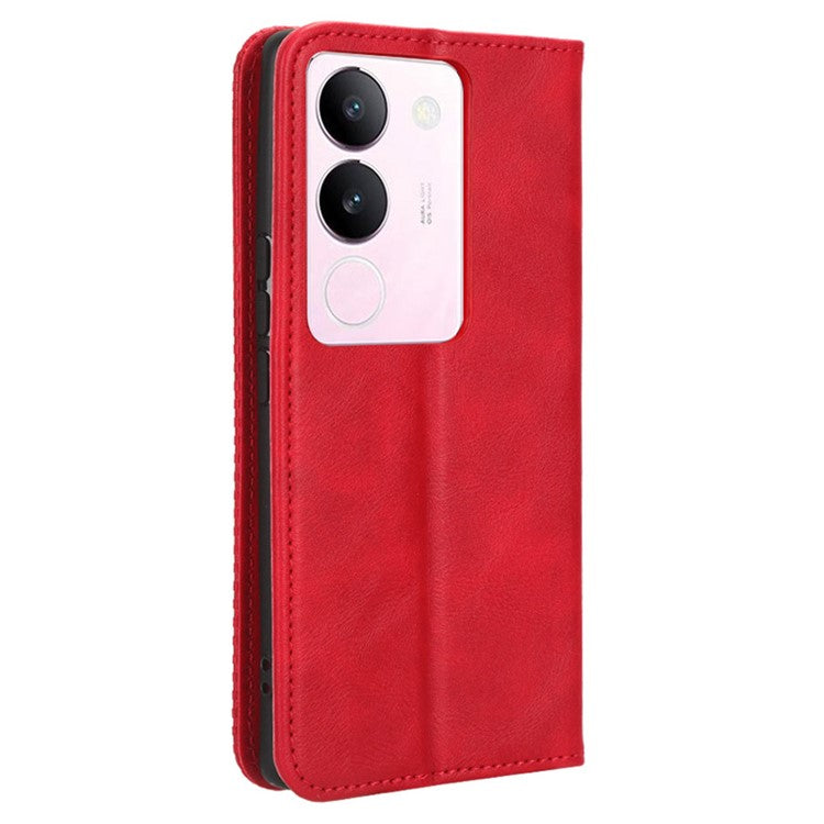 For vivo V29 5G / S17 5G / S17 Pro 5G / S17t 5G Retro Stand Anti-fall Mobile Phone Cover PU Leather Magnetic Case Wallet - Red