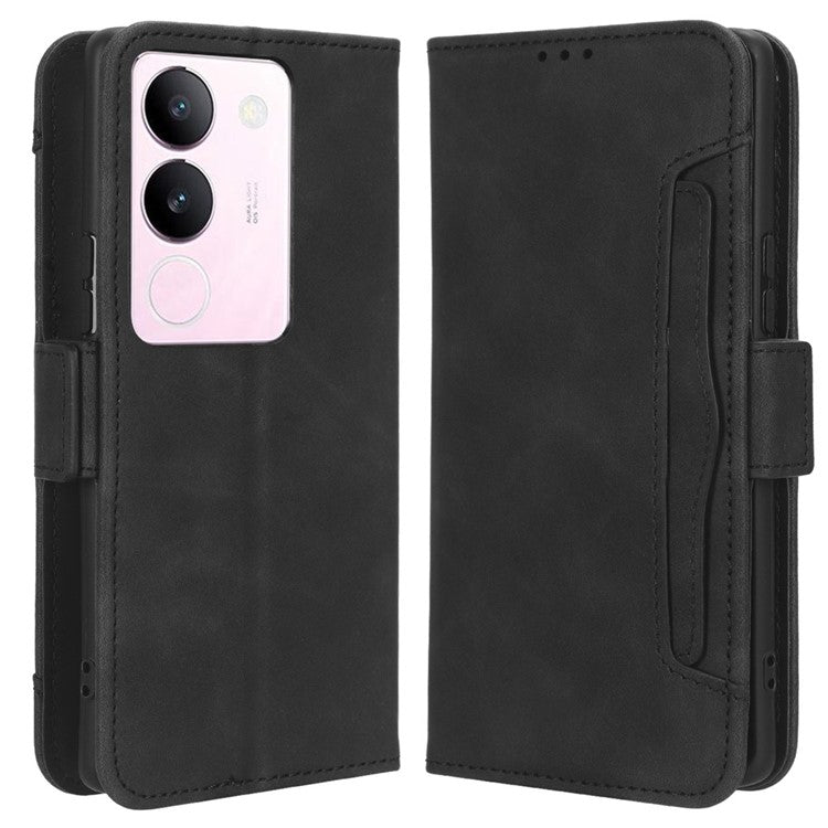 For vivo V29 5G / S17 5G / S17 Pro 5G / S17t 5G Multiple Card Slots PU Leather Phone Cover Foldable Stand Case Wallet Phone Shell - Black