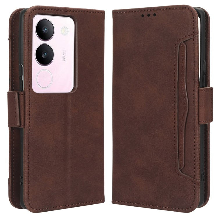 For vivo V29 5G / S17 5G / S17 Pro 5G / S17t 5G Multiple Card Slots PU Leather Phone Cover Foldable Stand Case Wallet Phone Shell - Brown