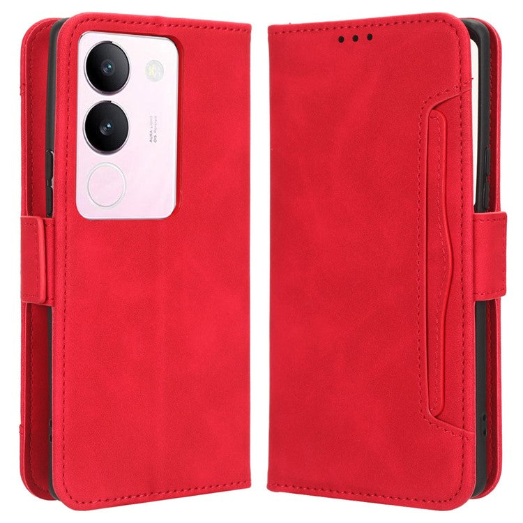 For vivo V29 5G / S17 5G / S17 Pro 5G / S17t 5G Multiple Card Slots PU Leather Phone Cover Foldable Stand Case Wallet Phone Shell - Red