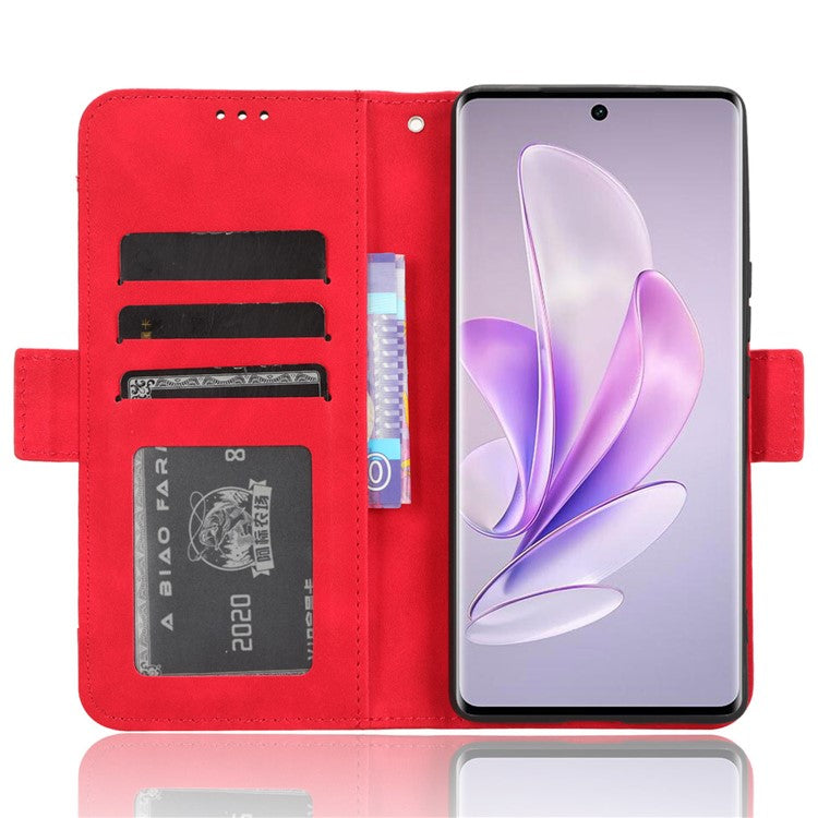 For vivo V29 5G / S17 5G / S17 Pro 5G / S17t 5G Multiple Card Slots PU Leather Phone Cover Foldable Stand Case Wallet Phone Shell - Red