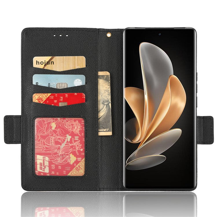 For vivo V29 5G / S17 5G / S17 Pro 5G / S17t 5G Litchi Texture Phone Case Wallet Stand Magnetic Closure PU Leather Phone Cover - Black