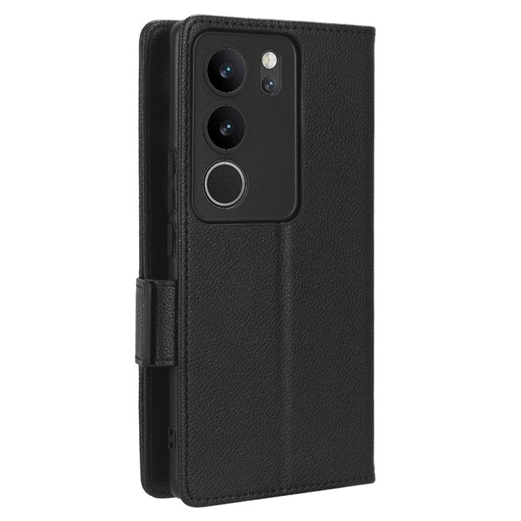 For vivo V29 5G / S17 5G / S17 Pro 5G / S17t 5G Litchi Texture Phone Case Wallet Stand Magnetic Closure PU Leather Phone Cover - Black