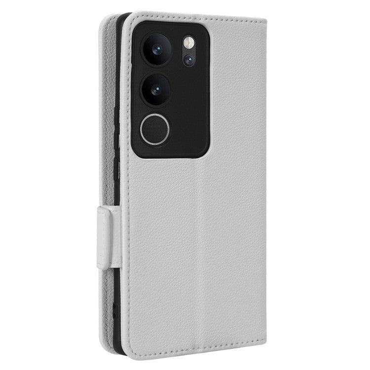 For vivo V29 5G / S17 5G / S17 Pro 5G / S17t 5G Litchi Texture Phone Case Wallet Stand Magnetic Closure PU Leather Phone Cover - White