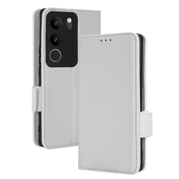 For vivo V29 5G / S17 5G / S17 Pro 5G / S17t 5G Litchi Texture Phone Case Wallet Stand Magnetic Closure PU Leather Phone Cover - White