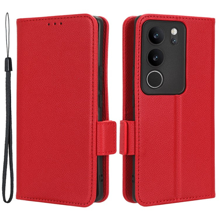 For vivo V29 5G / S17 5G / S17 Pro 5G / S17t 5G Litchi Texture Phone Case Wallet Stand Magnetic Closure PU Leather Phone Cover - Red