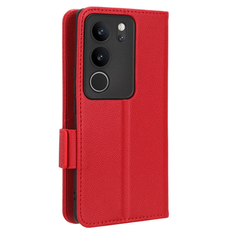 For vivo V29 5G / S17 5G / S17 Pro 5G / S17t 5G Litchi Texture Phone Case Wallet Stand Magnetic Closure PU Leather Phone Cover - Red