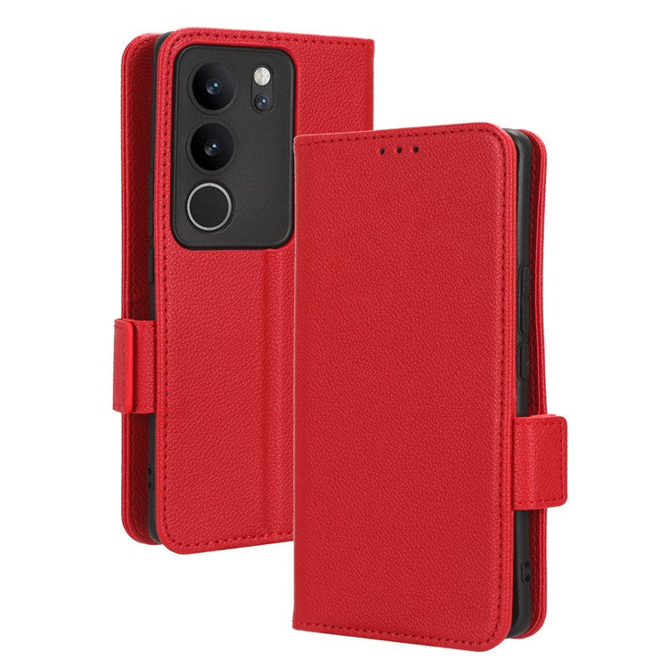 For vivo V29 5G / S17 5G / S17 Pro 5G / S17t 5G Litchi Texture Phone Case Wallet Stand Magnetic Closure PU Leather Phone Cover - Red