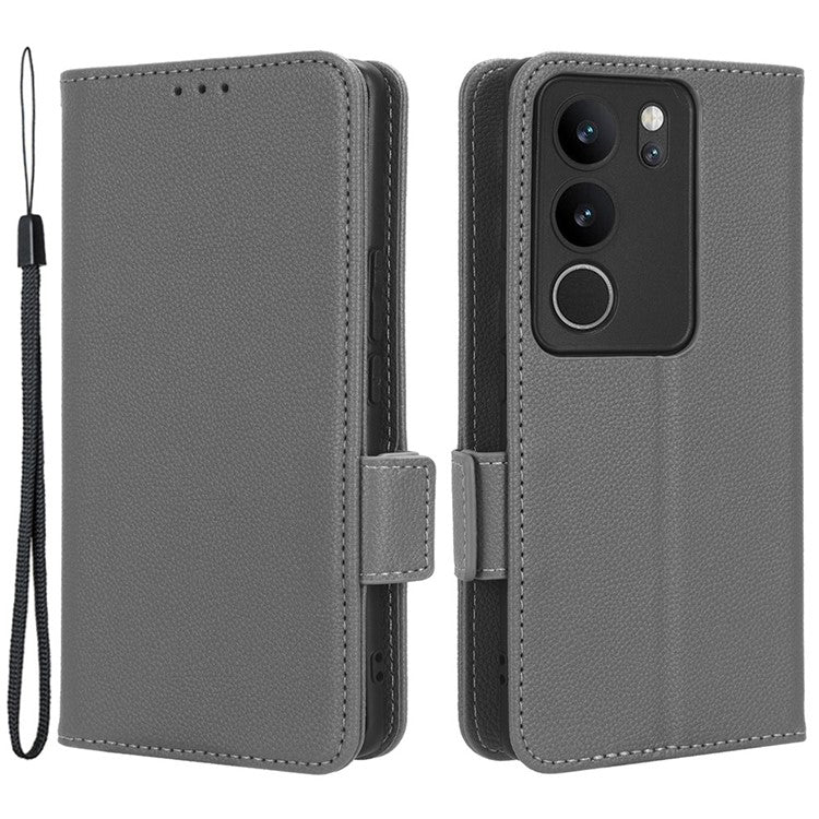 For vivo V29 5G / S17 5G / S17 Pro 5G / S17t 5G Litchi Texture Phone Case Wallet Stand Magnetic Closure PU Leather Phone Cover - Grey