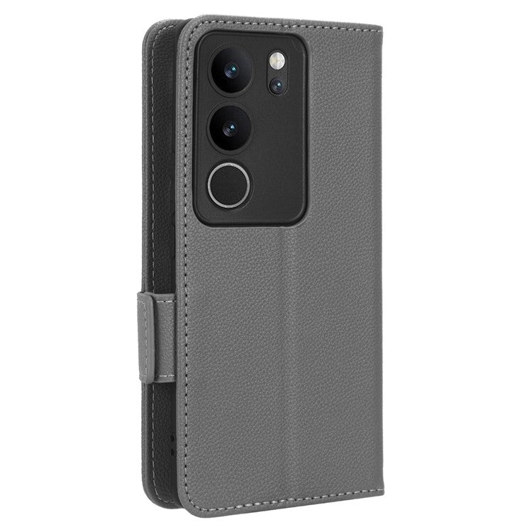 For vivo V29 5G / S17 5G / S17 Pro 5G / S17t 5G Litchi Texture Phone Case Wallet Stand Magnetic Closure PU Leather Phone Cover - Grey