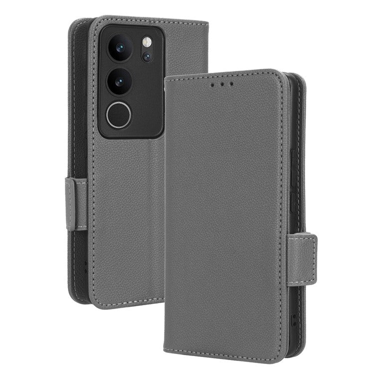 For vivo V29 5G / S17 5G / S17 Pro 5G / S17t 5G Litchi Texture Phone Case Wallet Stand Magnetic Closure PU Leather Phone Cover - Grey