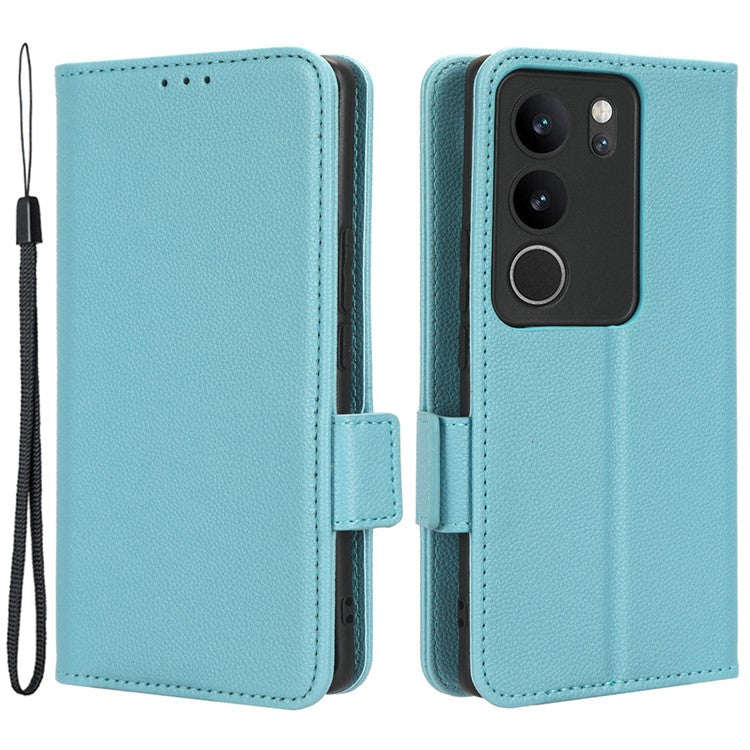 For vivo V29 5G / S17 5G / S17 Pro 5G / S17t 5G Litchi Texture Phone Case Wallet Stand Magnetic Closure PU Leather Phone Cover - Baby Blue