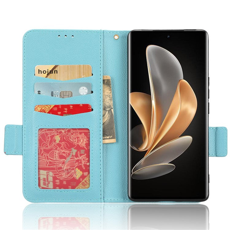 For vivo V29 5G / S17 5G / S17 Pro 5G / S17t 5G Litchi Texture Phone Case Wallet Stand Magnetic Closure PU Leather Phone Cover - Baby Blue