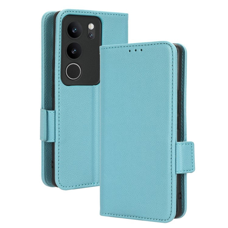 For vivo V29 5G / S17 5G / S17 Pro 5G / S17t 5G Litchi Texture Phone Case Wallet Stand Magnetic Closure PU Leather Phone Cover - Baby Blue