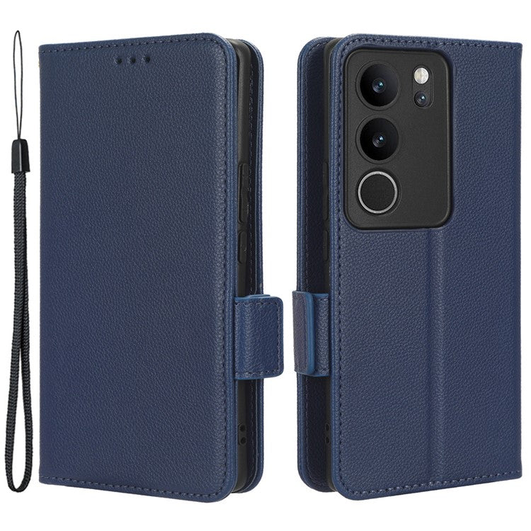 For vivo V29 5G / S17 5G / S17 Pro 5G / S17t 5G Litchi Texture Phone Case Wallet Stand Magnetic Closure PU Leather Phone Cover - Dark Blue