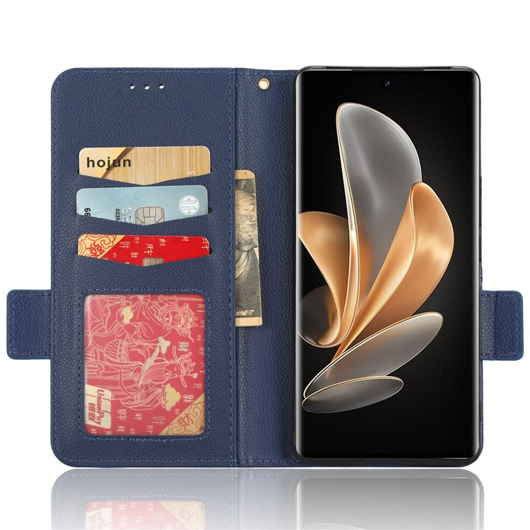 For vivo V29 5G / S17 5G / S17 Pro 5G / S17t 5G Litchi Texture Phone Case Wallet Stand Magnetic Closure PU Leather Phone Cover - Dark Blue