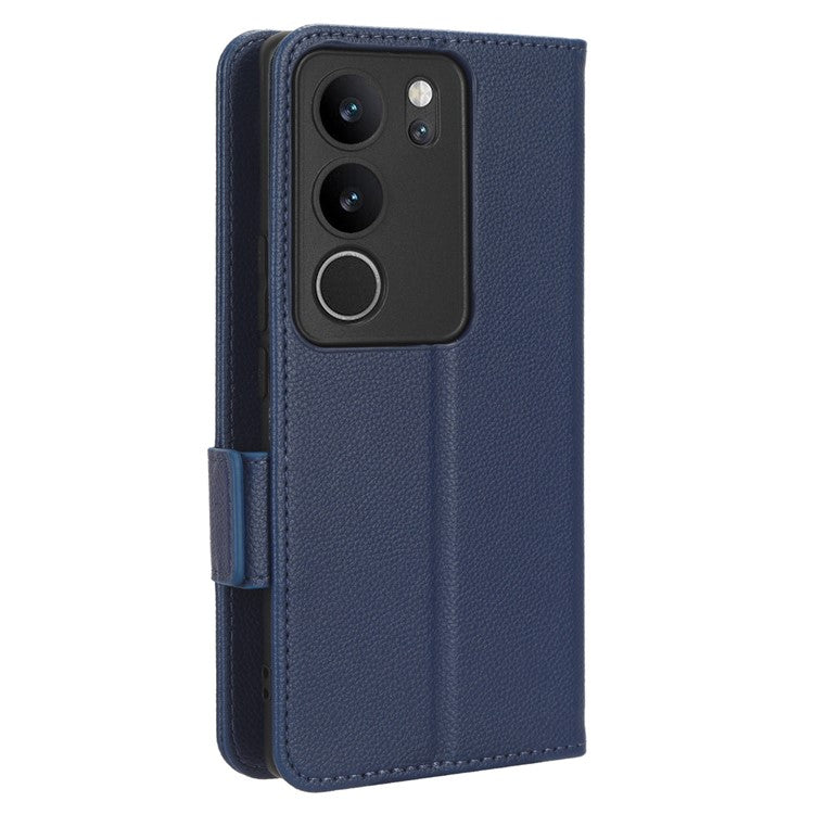 For vivo V29 5G / S17 5G / S17 Pro 5G / S17t 5G Litchi Texture Phone Case Wallet Stand Magnetic Closure PU Leather Phone Cover - Dark Blue