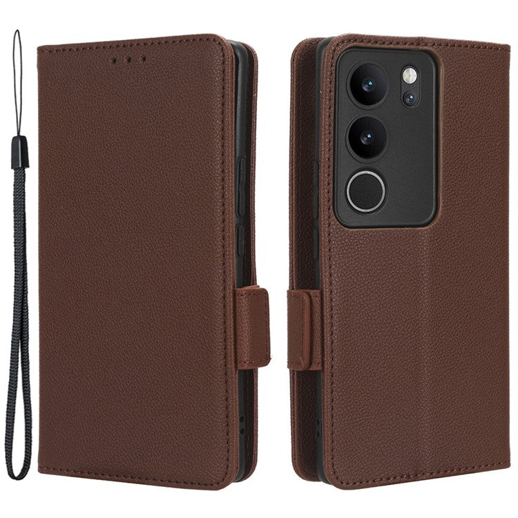 For vivo V29 5G / S17 5G / S17 Pro 5G / S17t 5G Litchi Texture Phone Case Wallet Stand Magnetic Closure PU Leather Phone Cover - Brown